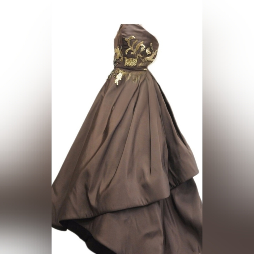 $16,000 OSCAR DE LA RENTA GOLD BEAD EMBROID BROWN SILK RUNWAY GOWN 4 - Picture 10 of 12